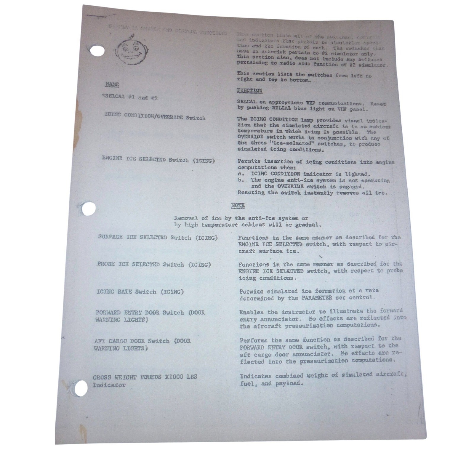 Vintage 1969 Boeing 727 Flight Simulator Switch & Control Manual United