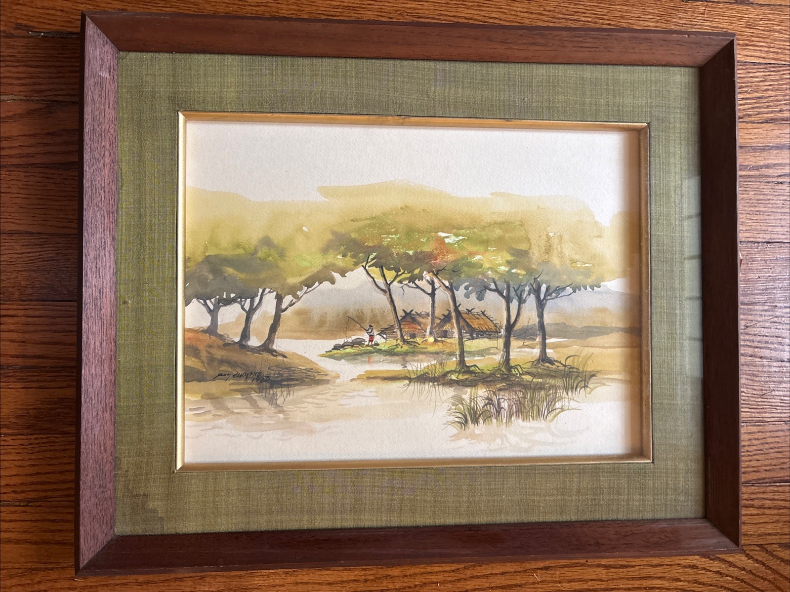 Original VTG MCM Landscape Zen Sumi-e Ink Wash Watercolor Painting Signed Framed