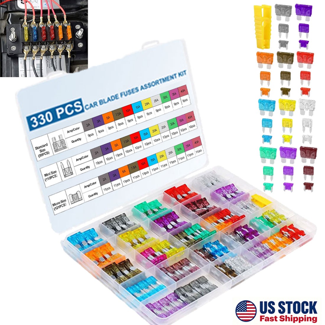 330Pcs Universal Car Fuses Assortment Standard Mini Low Profile Automotive Set 330Pcs Universal Car Fuses Assortment Standard Mini Low Profile Automotive Set
