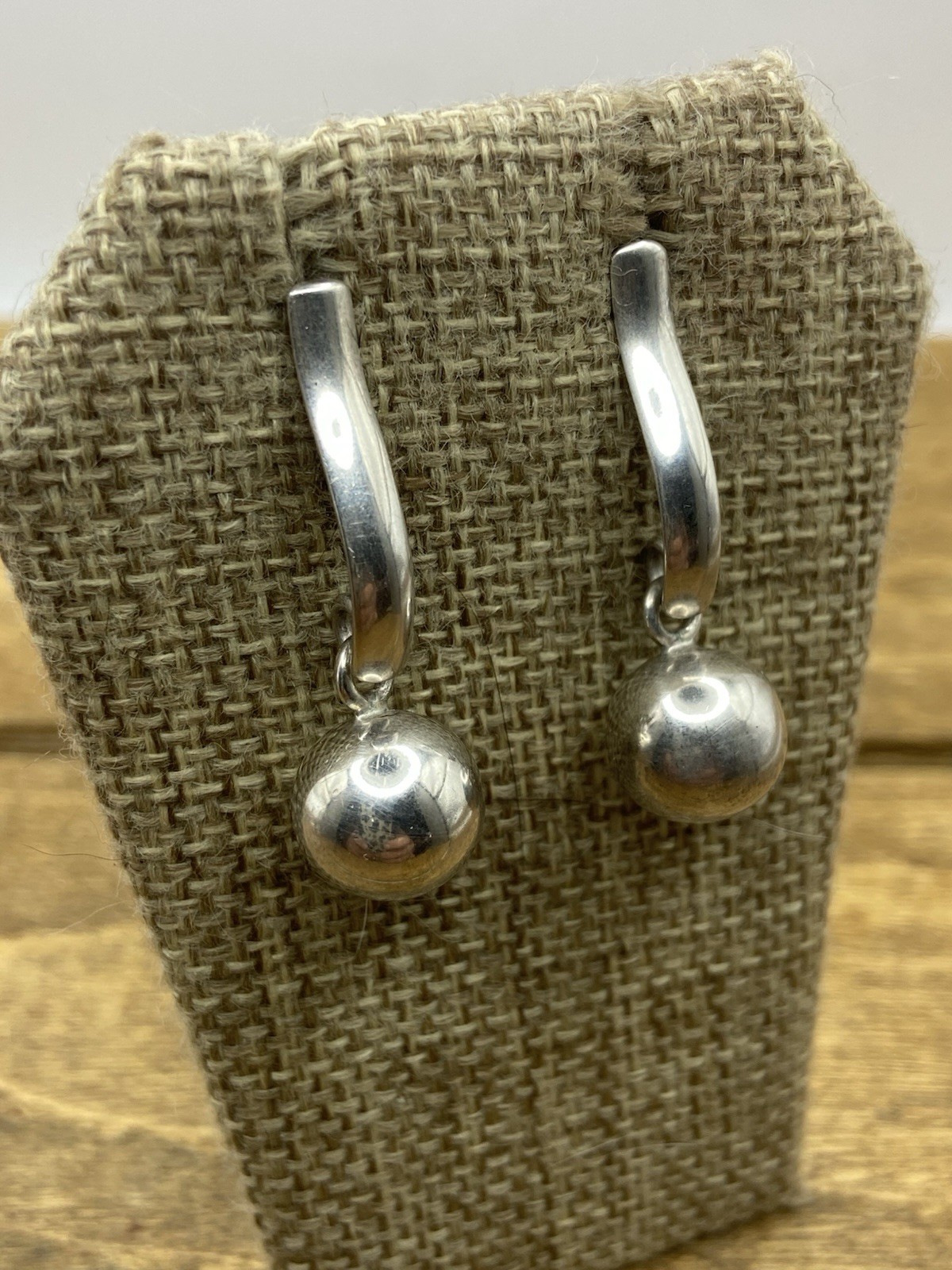 Retired Silpada Sterling Silver Bar & Bead Drop Earrings 1.5\