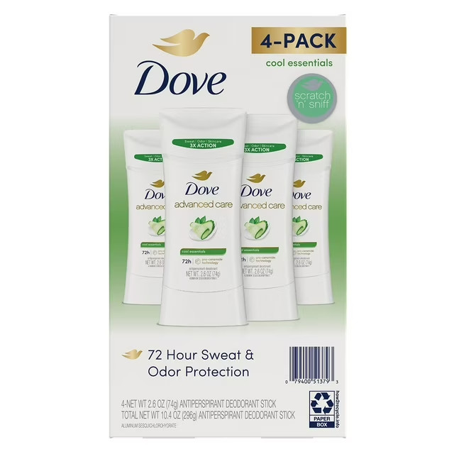 4 Pack Dove Advanced Care Antiperspirant Deodorant 2.6 Oz Each EXP 04/28 4 Pack Dove Advanced Care Antiperspirant Deodorant 2.6 Oz Each EXP 04/28