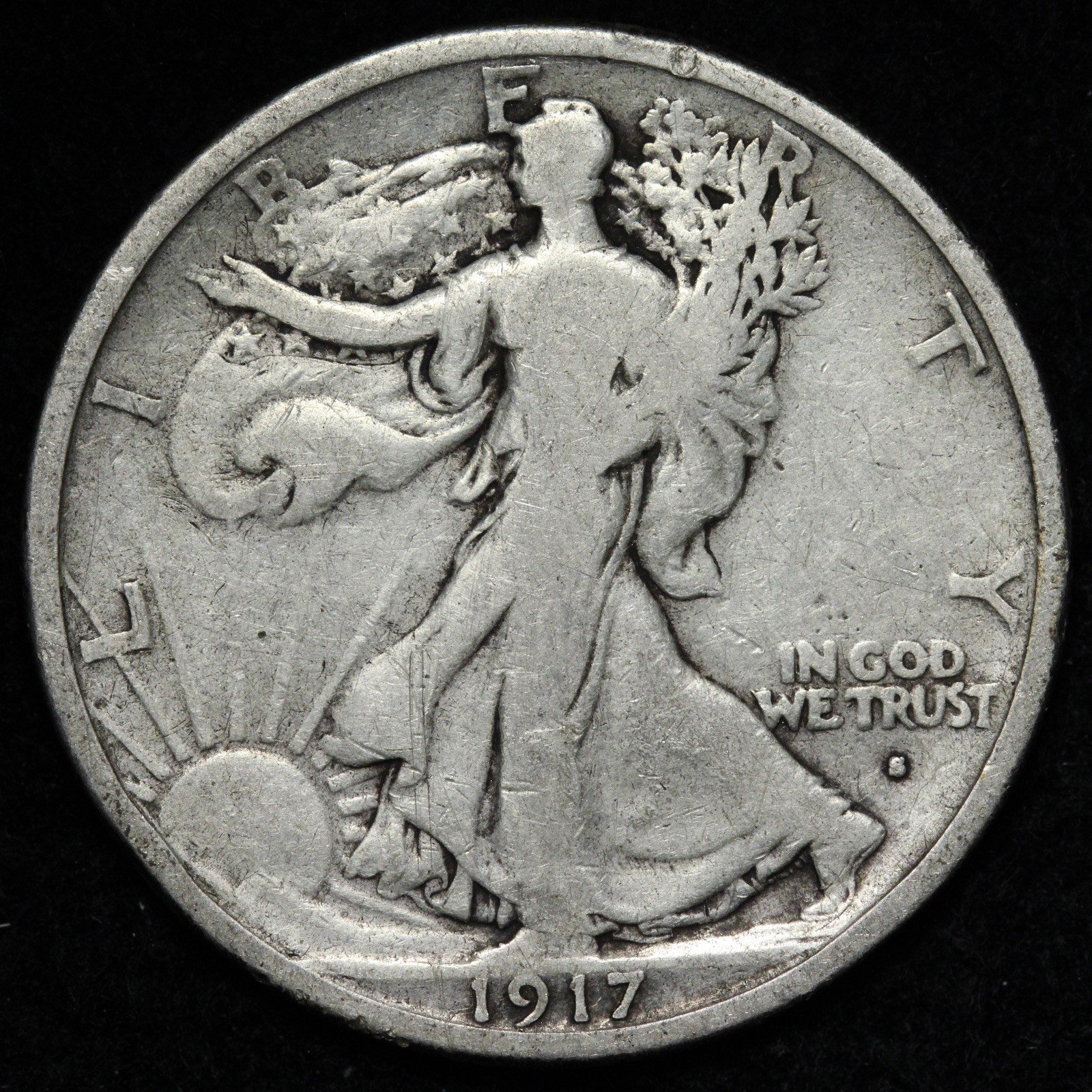 1917-S OBV Walking Liberty Silver Half Dollar FINE E356 GJRMK