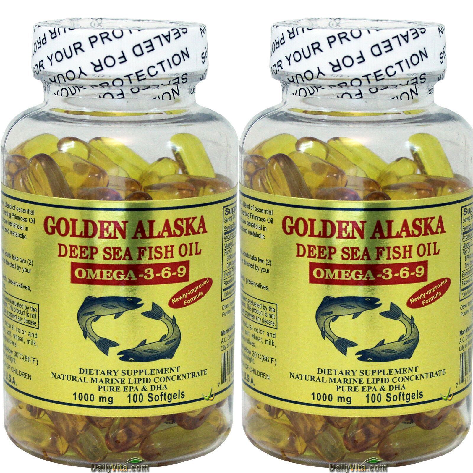2 x Gold Vitamin Golden Alaska Deep Sea Fish Oil Omega 3 6 9 1000 mg 100 SG 2 x Gold Vitamin Golden Alaska Deep Sea Fish Oil Omega 3 6 9 1000 mg 100 SG