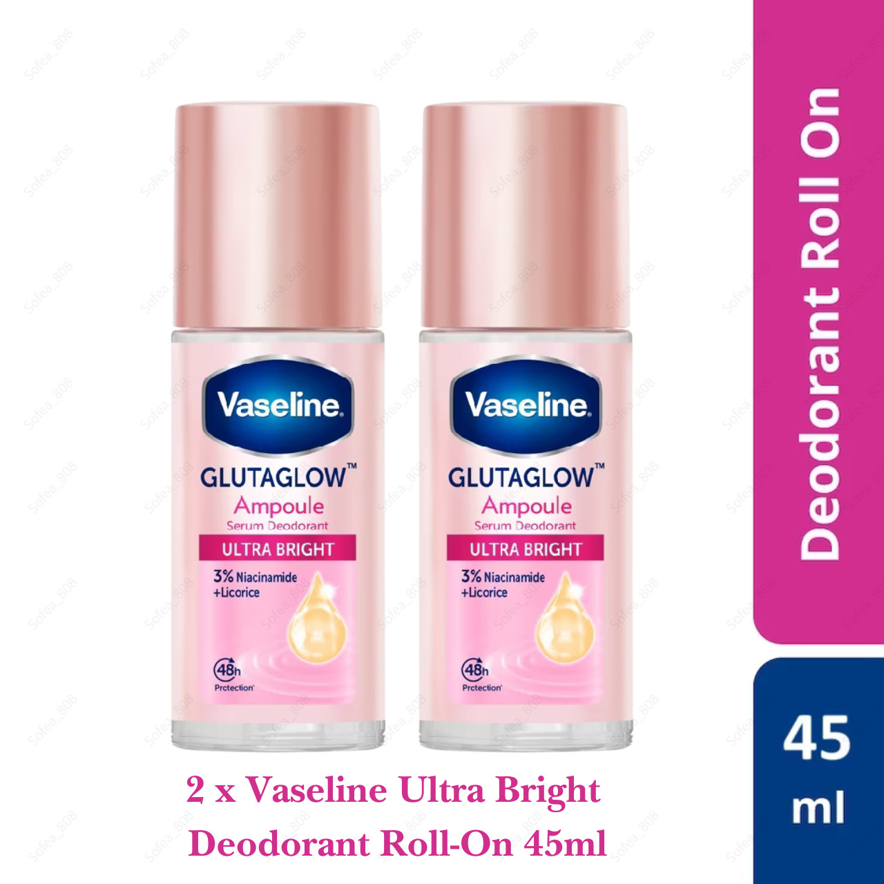 2 x Vaseline Ultra Bright Deodorant Roll-On 45ml - Brightens & Smooths Underarms 2 x Vaseline Ultra Bright Deodorant Roll-On 45ml - Brightens & Smooths Underarms