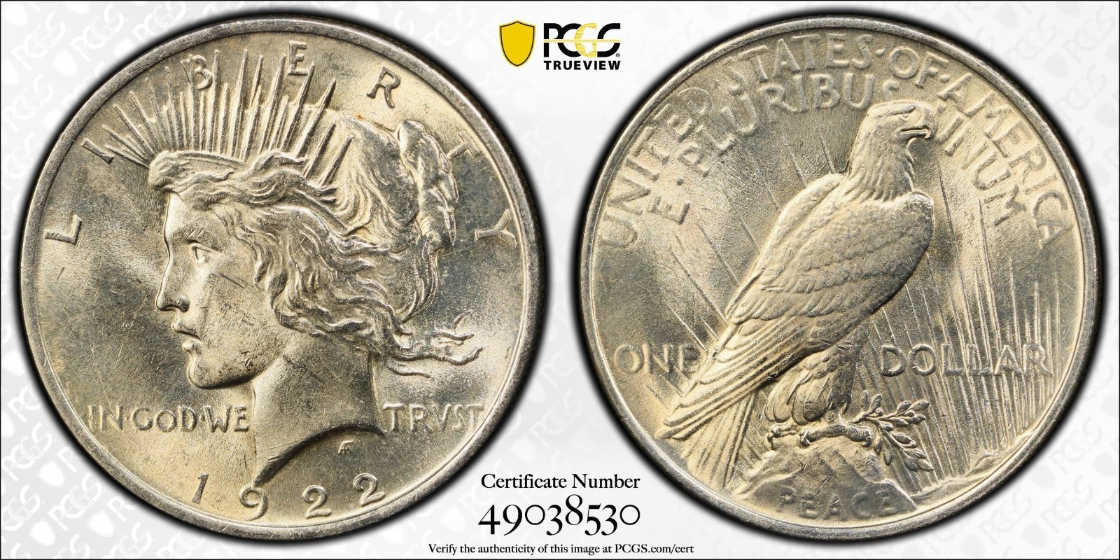 1922 (P) Peace Dollar PCGS MS 62