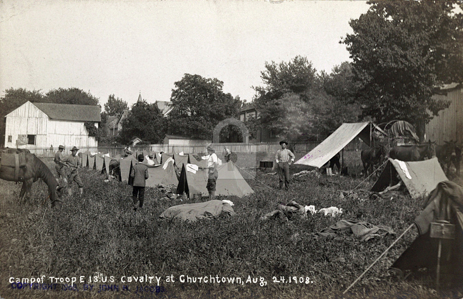Camp of Troop E 13 U.S. Cavalry at Churchtown PA 1908 RPPC Photo Postcard COPY