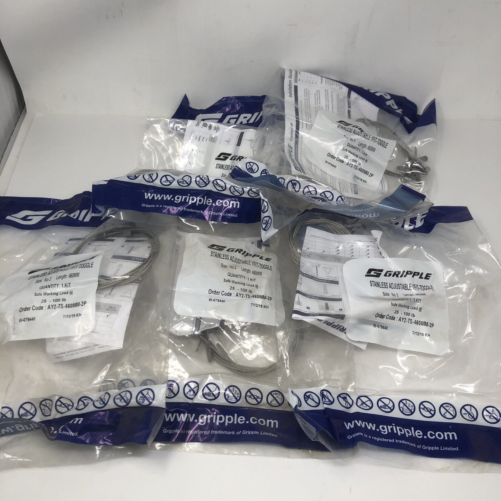 Lot of 5 New Gripple Stainless Adjustable Y-FIT-Toggle Kit No 2, AY2-TS-460MM-2P Lot of 5 New Gripple Stainless Adjustable Y-FIT-Toggle Kit No 2, AY2-TS-460MM-2P