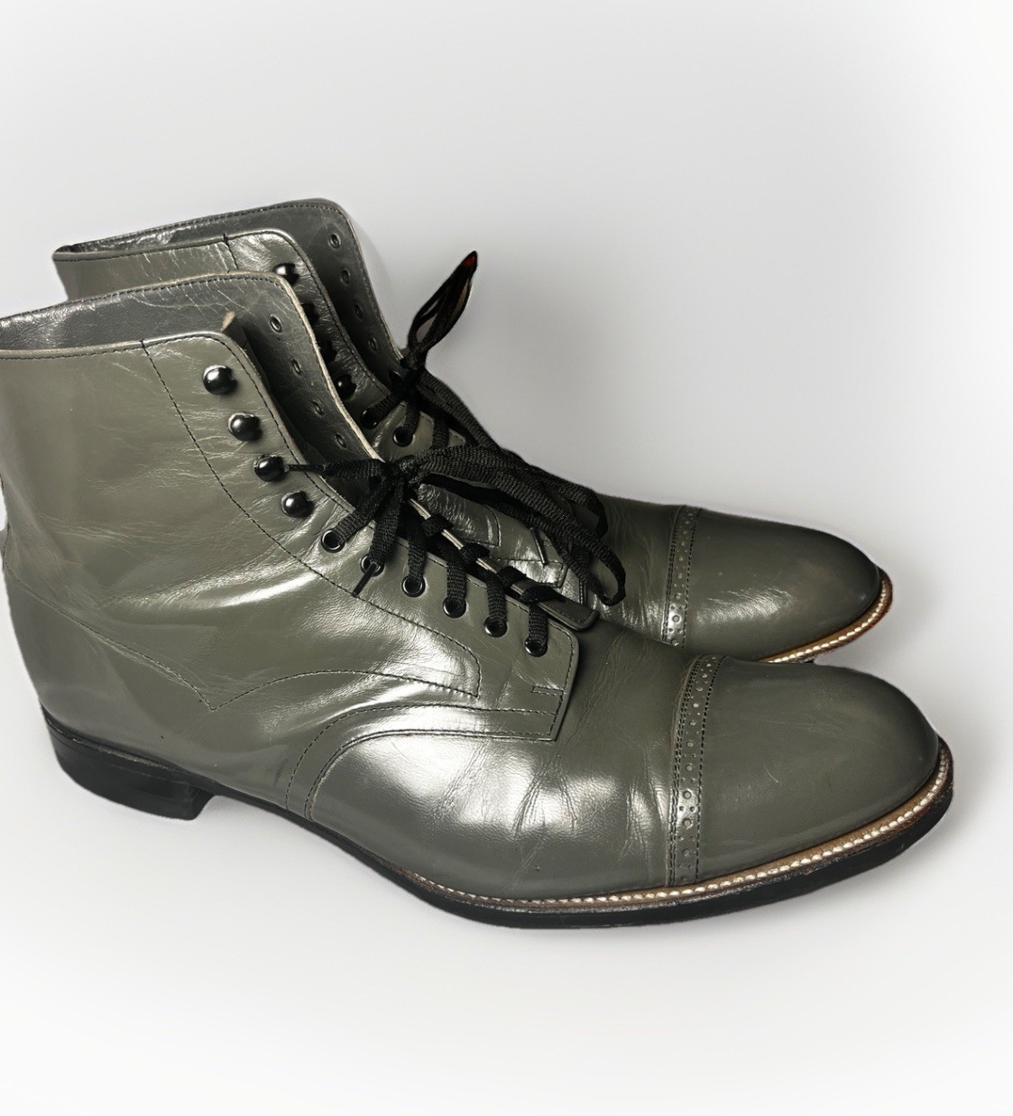 VTG Stacy Adams Classic Madison Gray Leather Cap Toe Dress Boot USA Men Size 13E VTG Stacy Adams Classic Madison Gray Leather Cap Toe Dress Boot USA Men Size 13E
