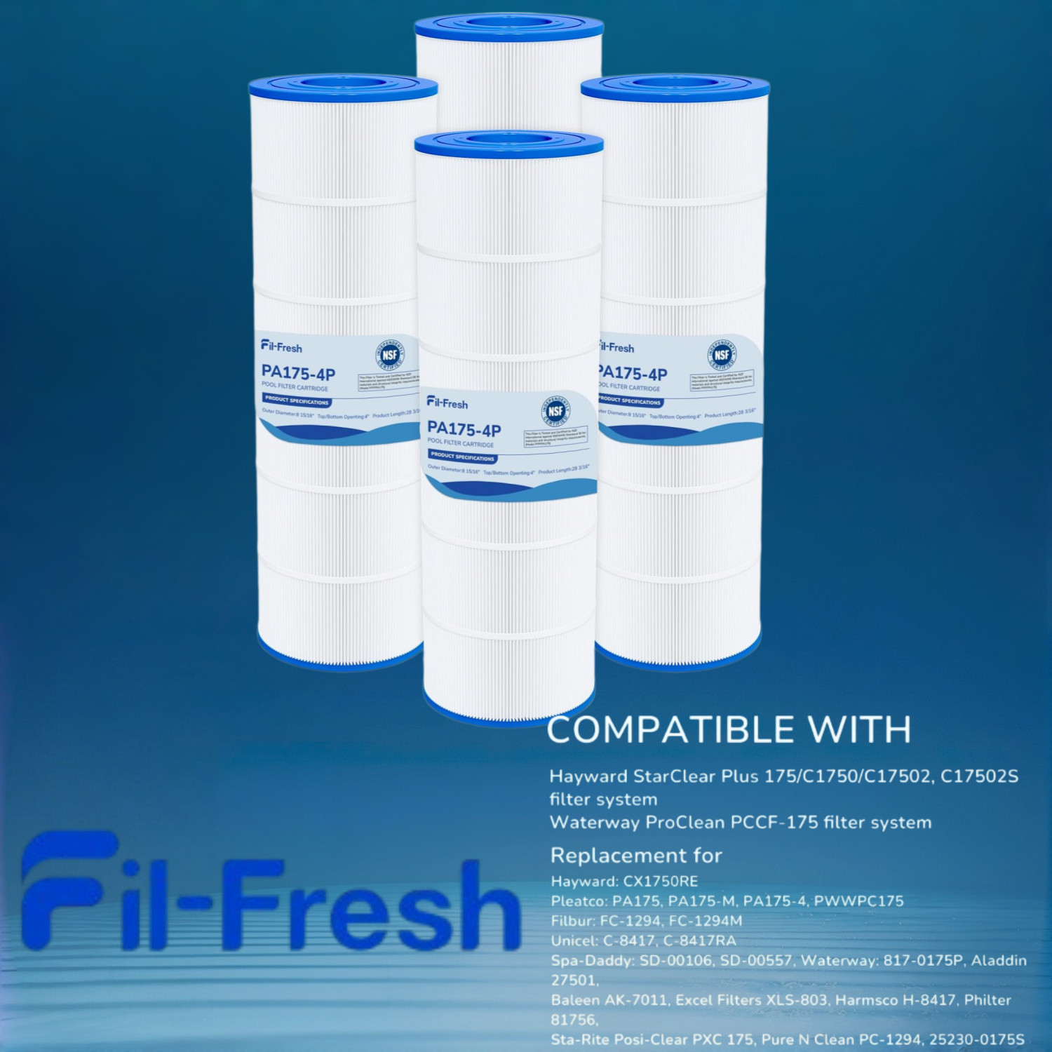 Fil-Fresh 4-Pack Pool Filter Replaces Hayward C1750, CX1750RE, PA175, Ultral-B4