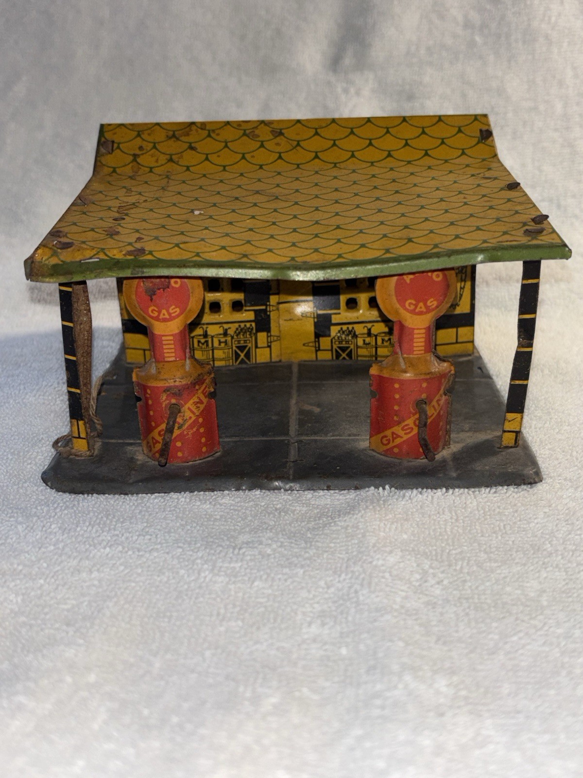Vintage Early Marx Tin Litho Aero Gas Station Service Center Fish Scales Roof Vintage Early Marx Tin Litho Aero Gas Station Service Center Fish Scales Roof