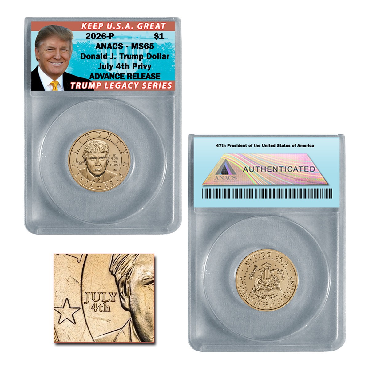 2026 P President Donald J. Trump Liberty $1 Dollar July 4th Privy MS65 - AR