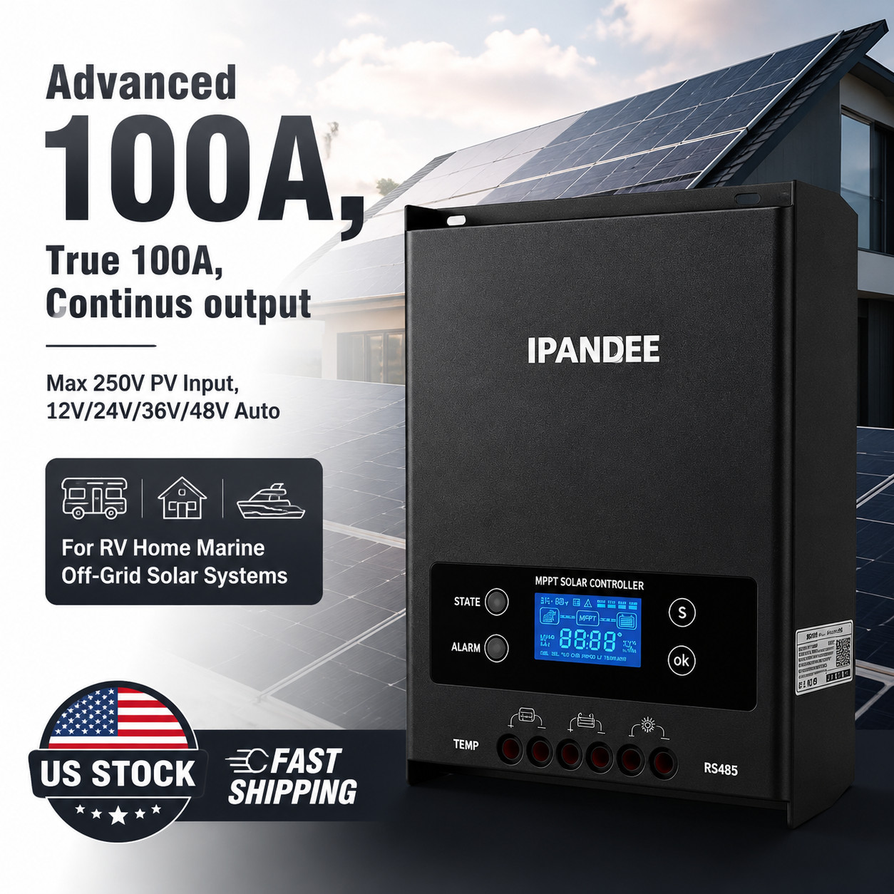 5200W 250V 100A MPPT Solar Charge Controller 12V/24/36/48V LCD Battery Regulator