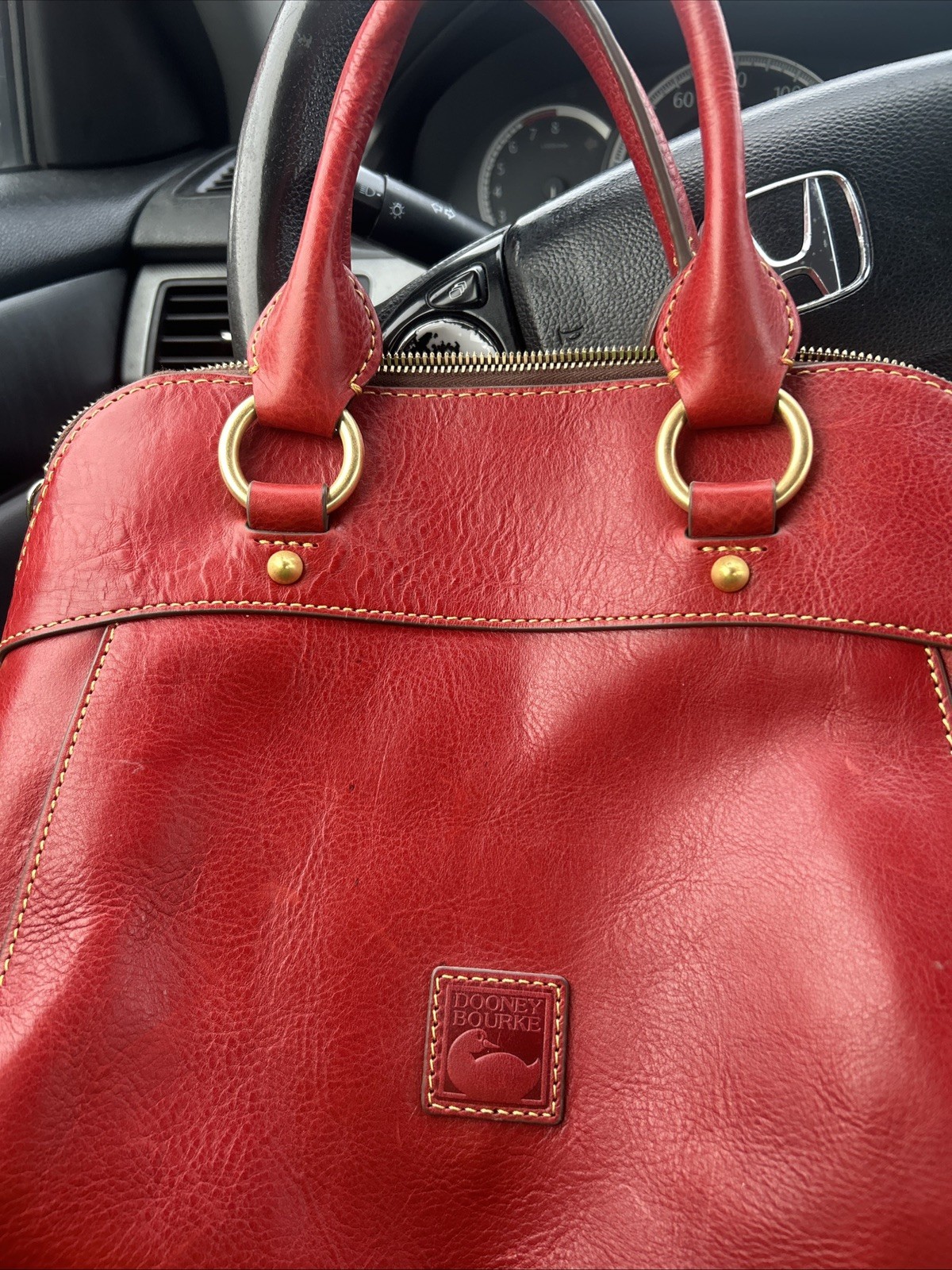 Authentic Dooney & Bourke Red/Cherry Leather Satchel With Tassel Brass Hardware Authentic Dooney & Bourke Red/Cherry Leather Satchel With Tassel Brass Hardware