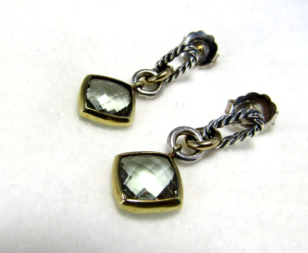 David Yurman Sterling Silver & 18K  Prasiolite Dangle Earrings