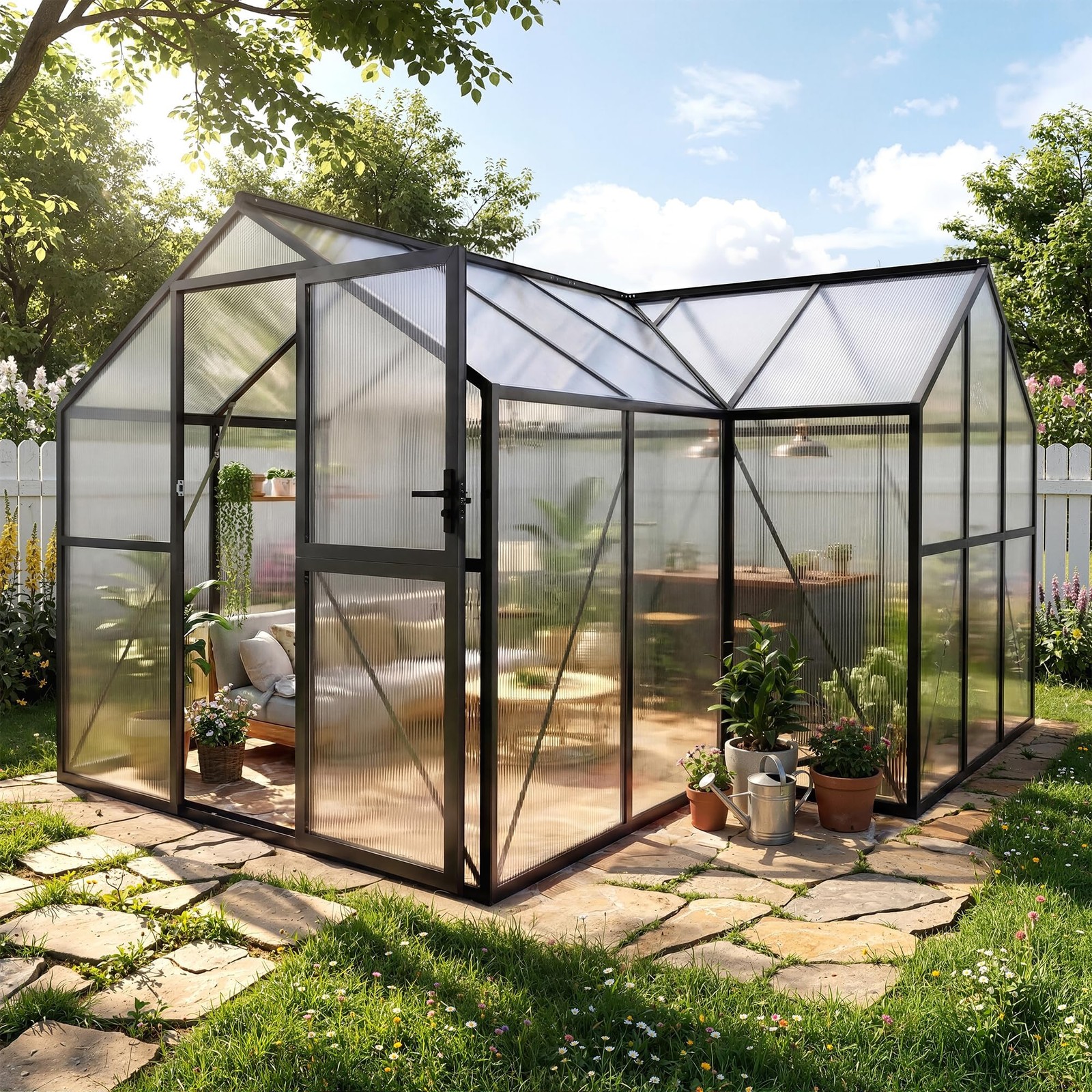 12x12FT T-Shape Greenhouses Outdoor ,Heavy Duty Green House with Aluminum Frame
