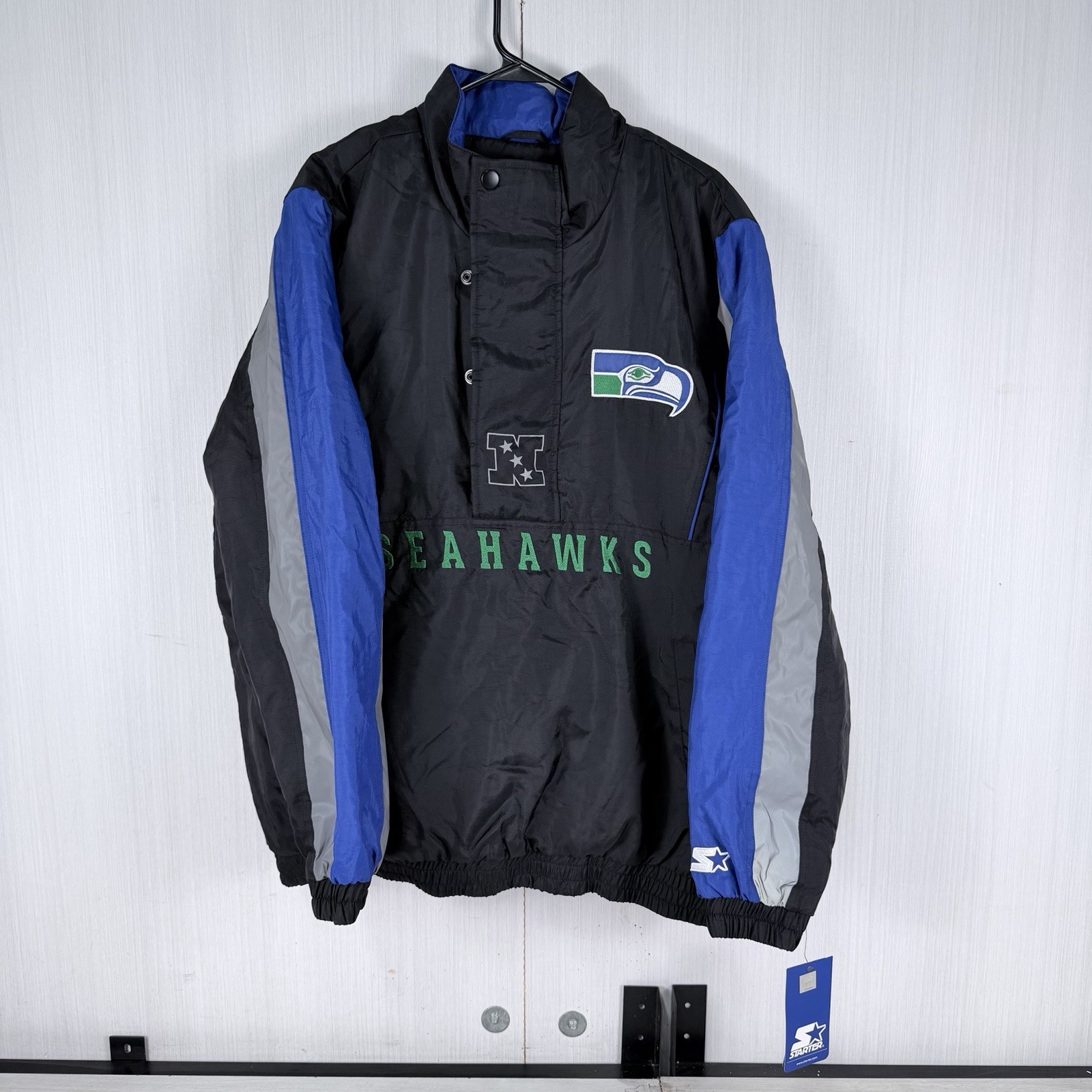 Seattle Seahawks Starter Jacket Large Thursday Night Gridiron Vintage Half-Zip