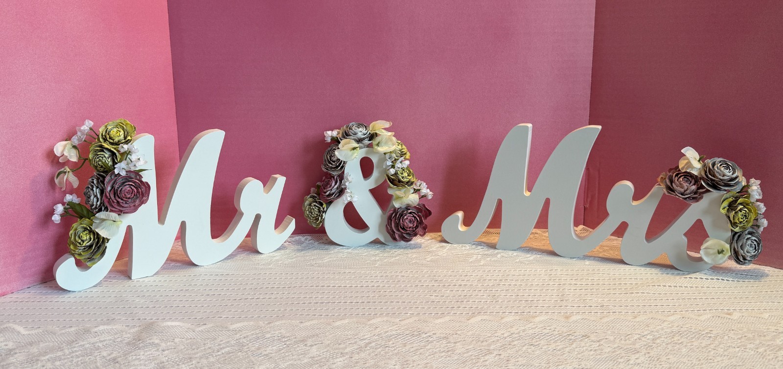 Mr. & Mrs. Rustic Wooden Wedding Sign Table Decor Cedar Rose Flowers
