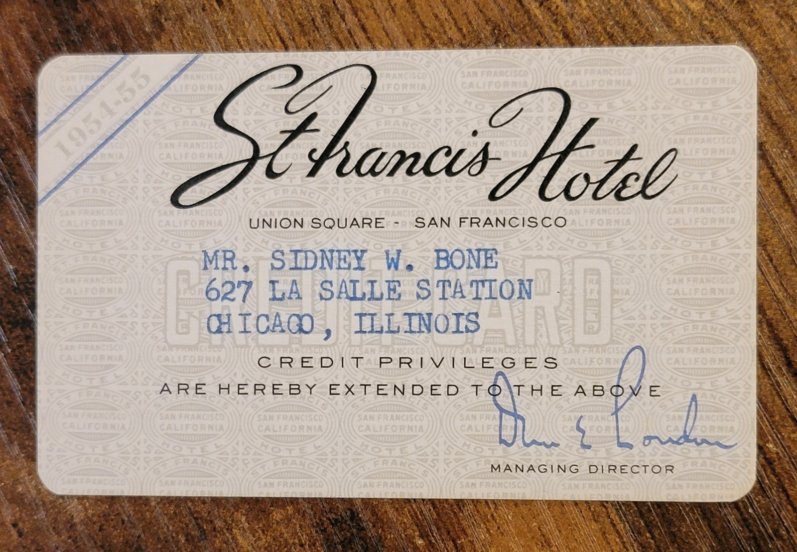 Vintage St. Francis Hotel Paper Credit Charge Card Expired 1955 - San Francisco Vintage St. Francis Hotel Paper Credit Charge Card Expired 1955 - San Francisco
