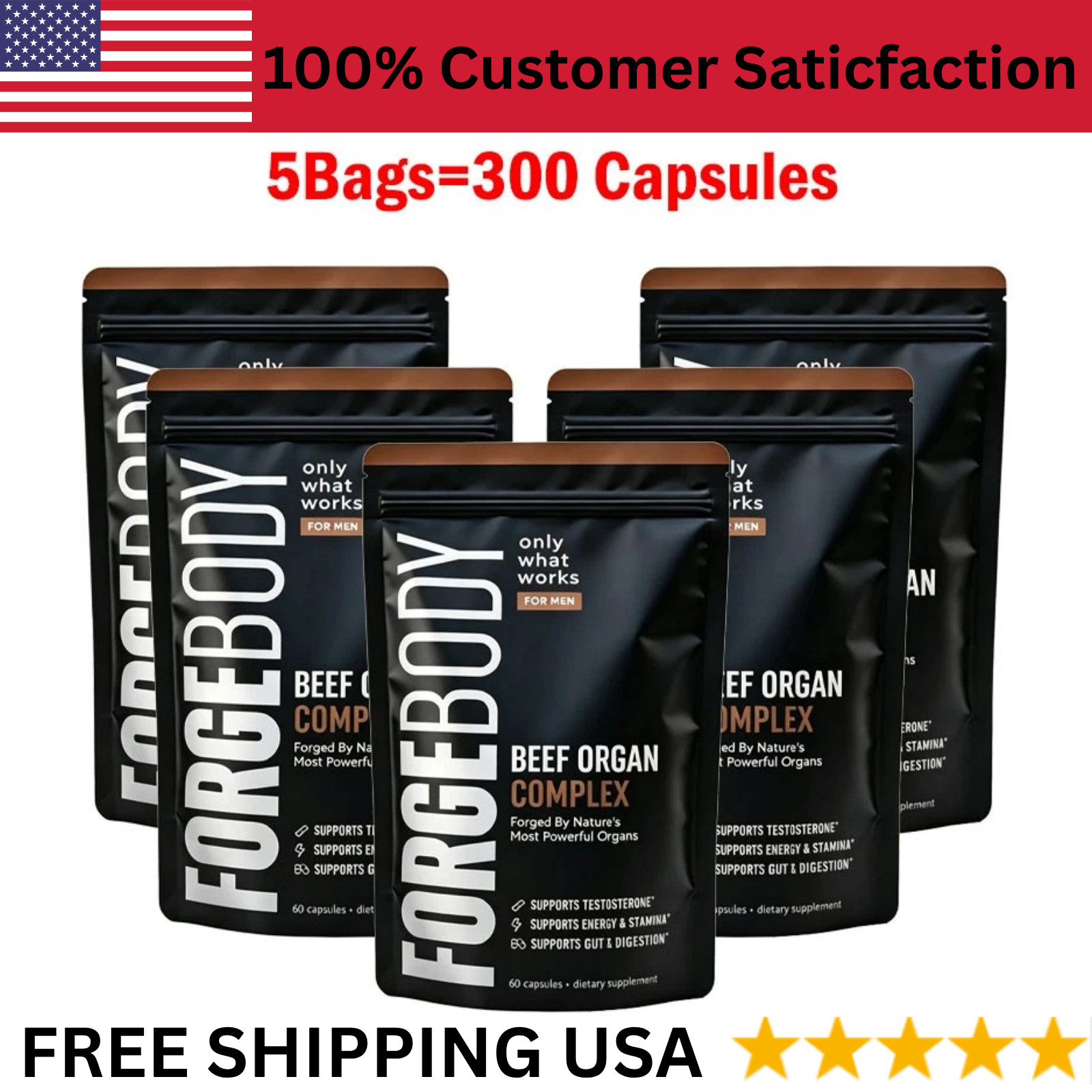 5packs FORGEBODY Beef Organ Complex 60 Capsules Grass Fed Beef Organ Supplement 5packs FORGEBODY Beef Organ Complex 60 Capsules Grass Fed Beef Organ Supplement