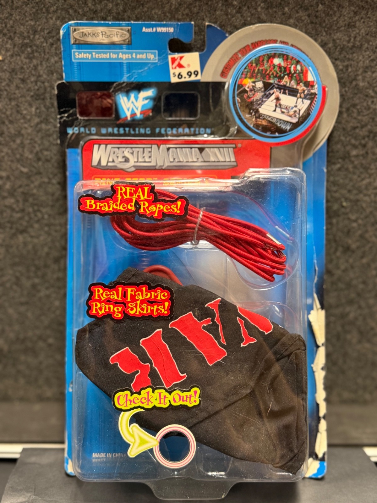 2000 Jakks WWF Wrestlemania XVII Ring Gear Chyna Fabric Skirt Ropes Sealed