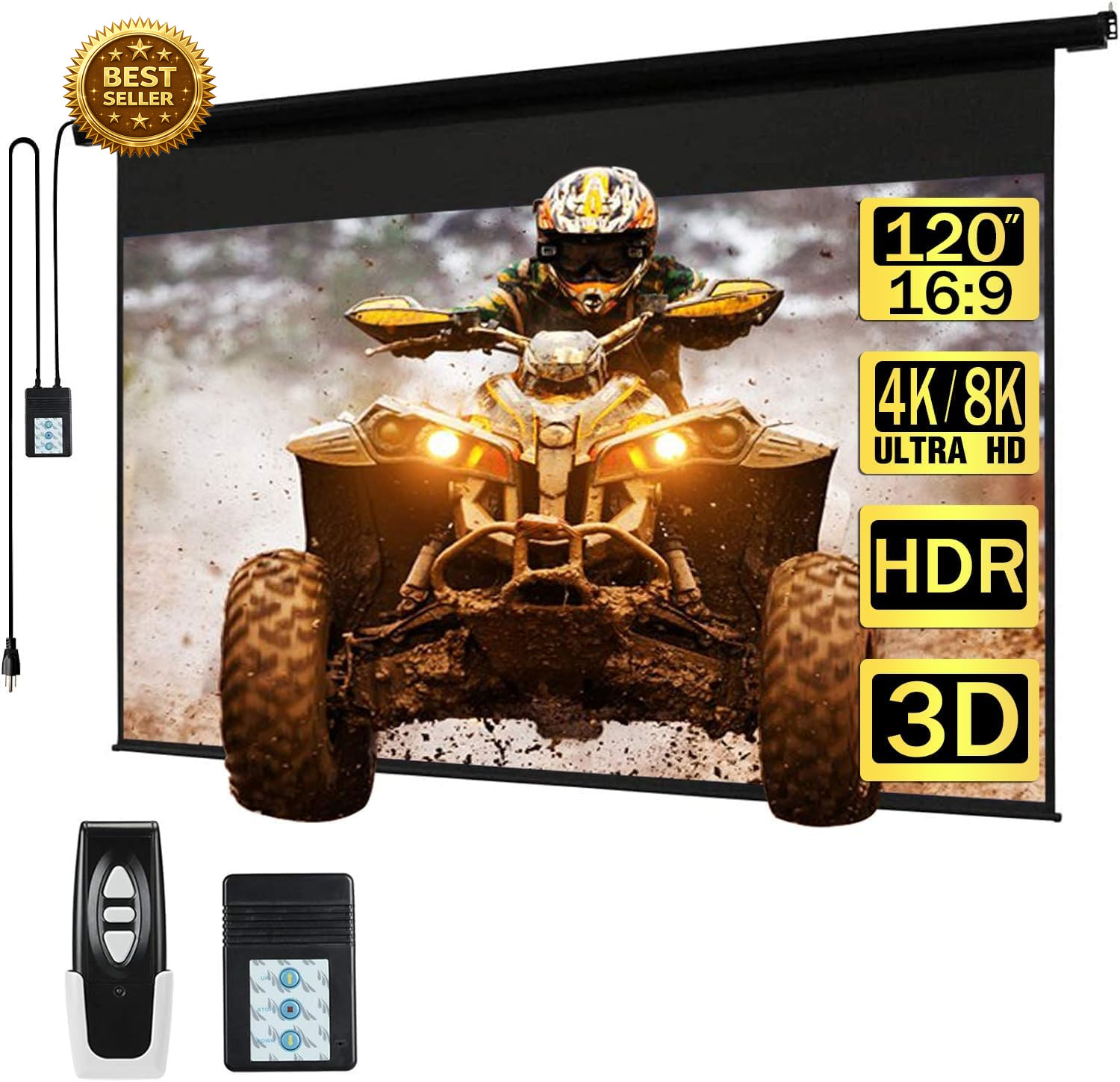 120 Inch Motorized Projector Screen 16:9 Electric Remote Wall Ceiling