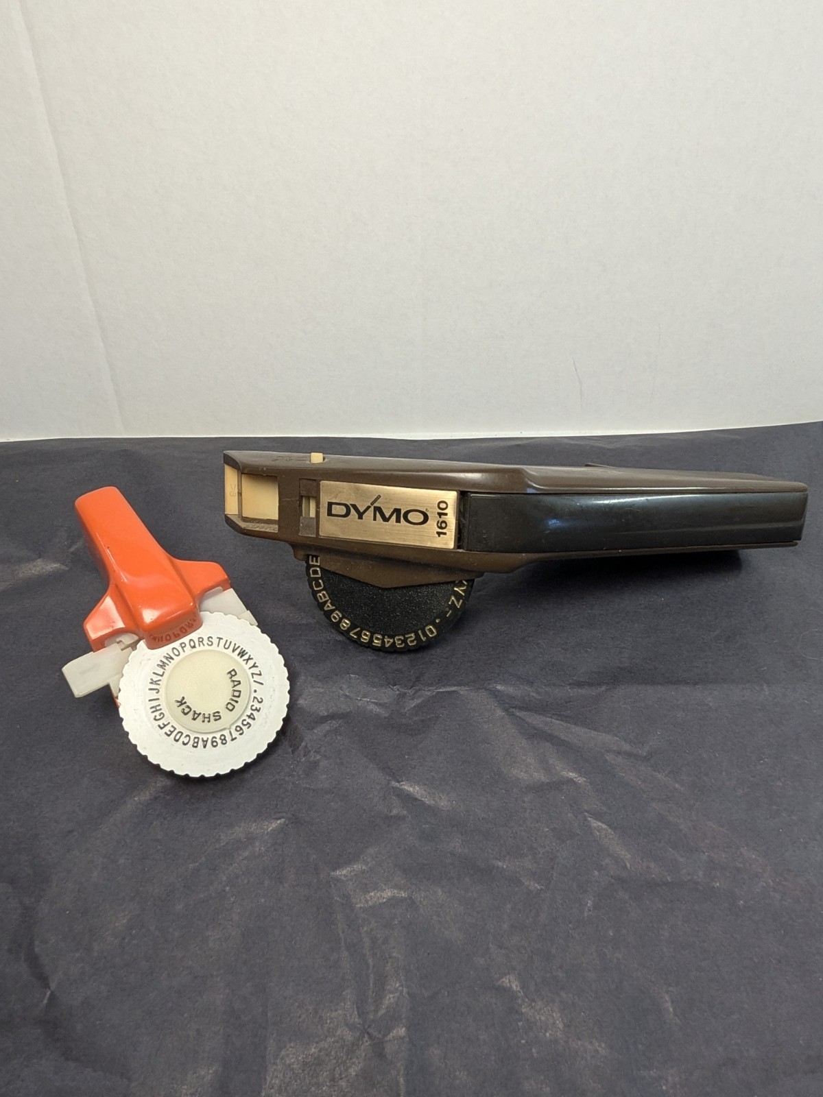Vintage DYMO 1610 Manual Embossing Label Maker Black with Extra Orange Label...