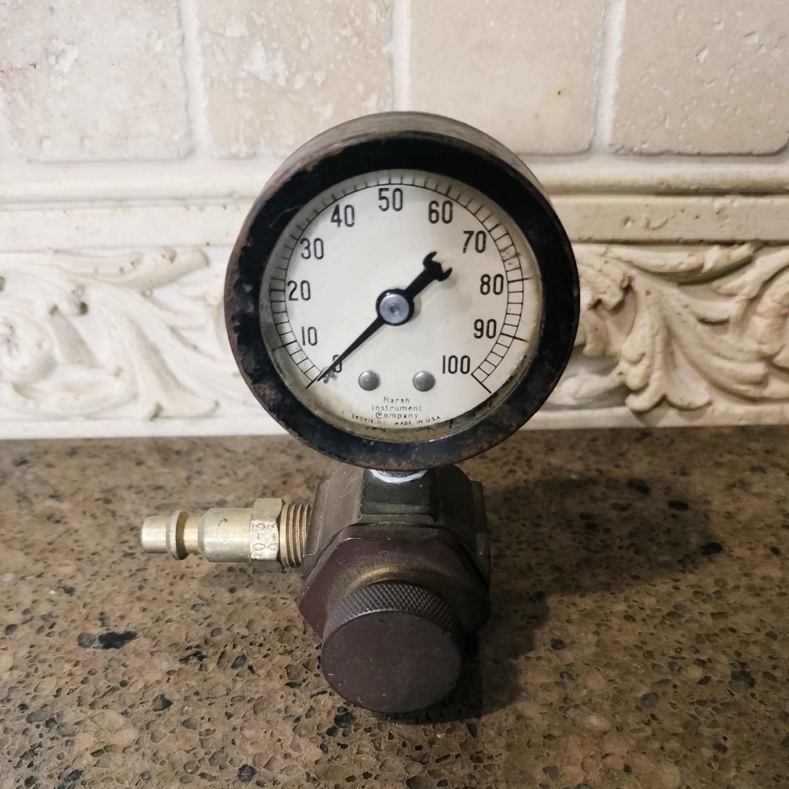 Vintage 1800s Pressure Gauge Metal Patina Thick Glass Steam Punk Halloween Decor