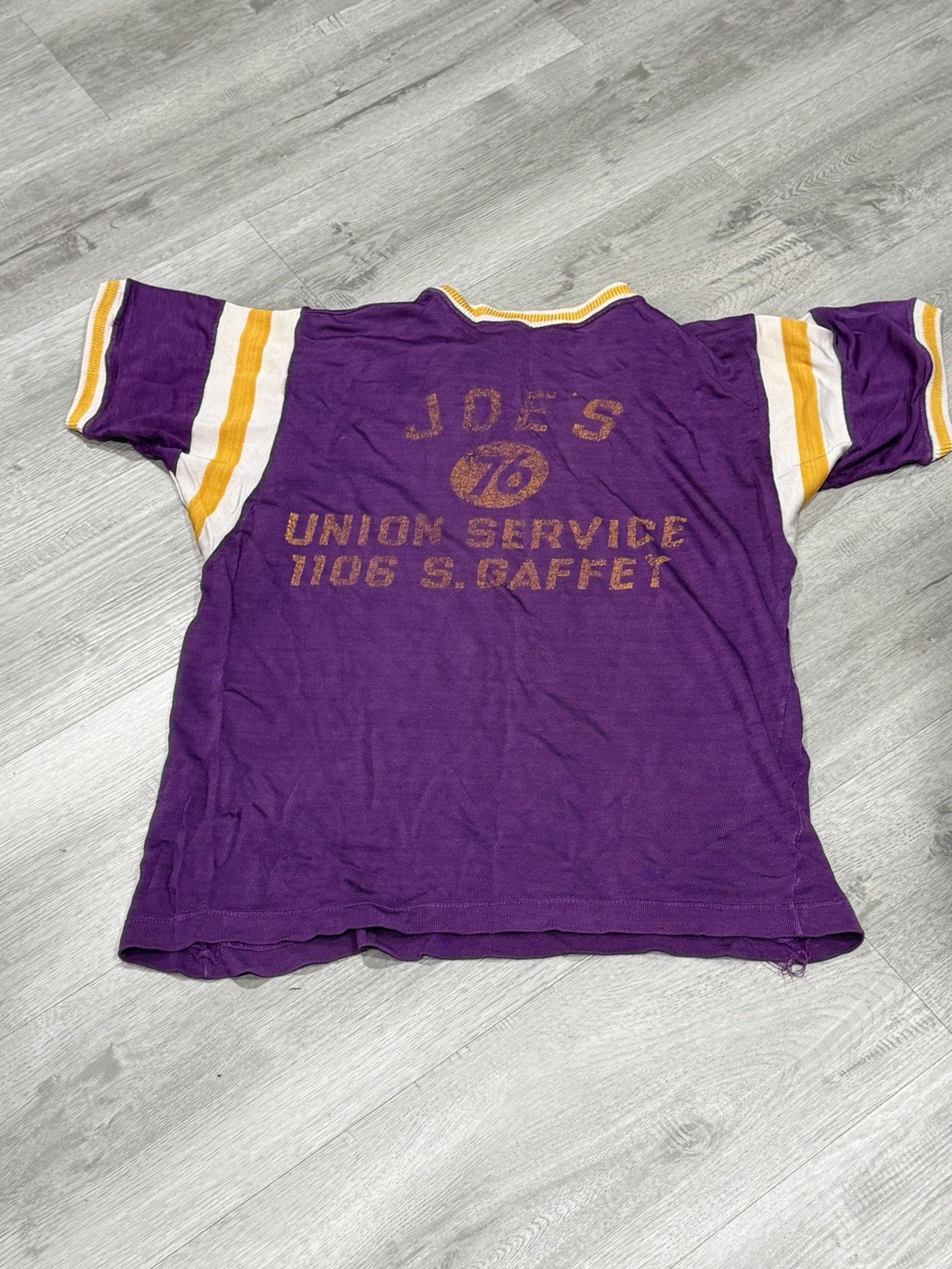 Vintage 50s Southern Athletic Jersey Shirt Purple Joe\'s Union 76 Gas Station 