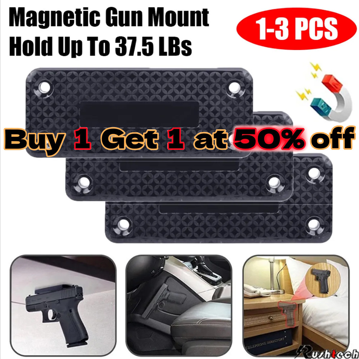 1-3 PCS Gun Magnet Mount Magnetic Holder Holster Concealed Pistol Car Desk Bed