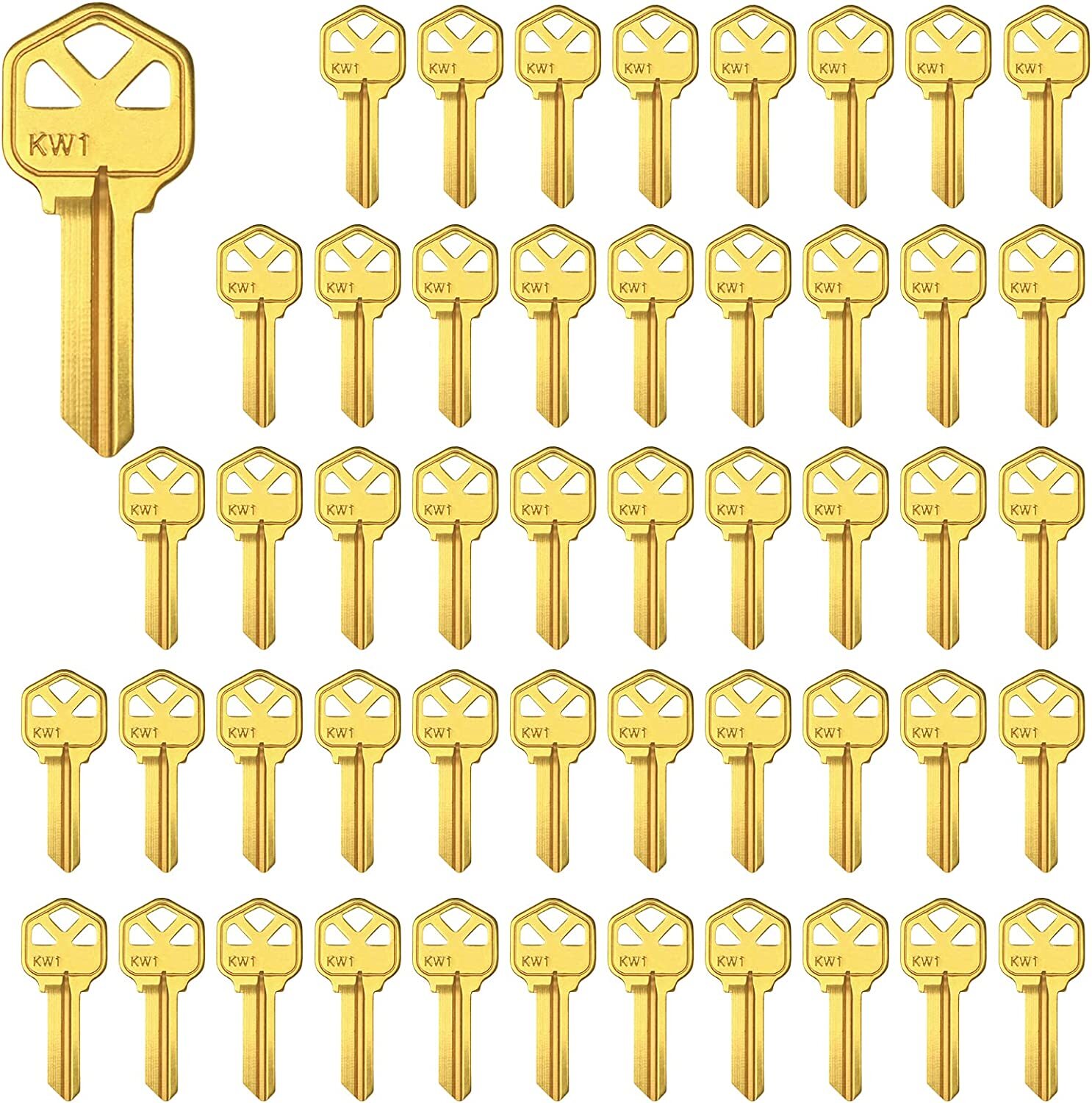KW1 Brass Finish 5-Pin Key Blanks KW1 Uncut Blank Keys Pack of 50 Keys