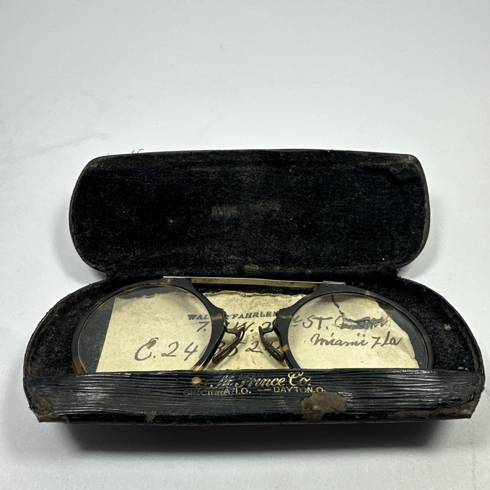 Antique c1910s-20s Round Tortoise Eyeglasses Finger Loop Spectacles w/ Case
