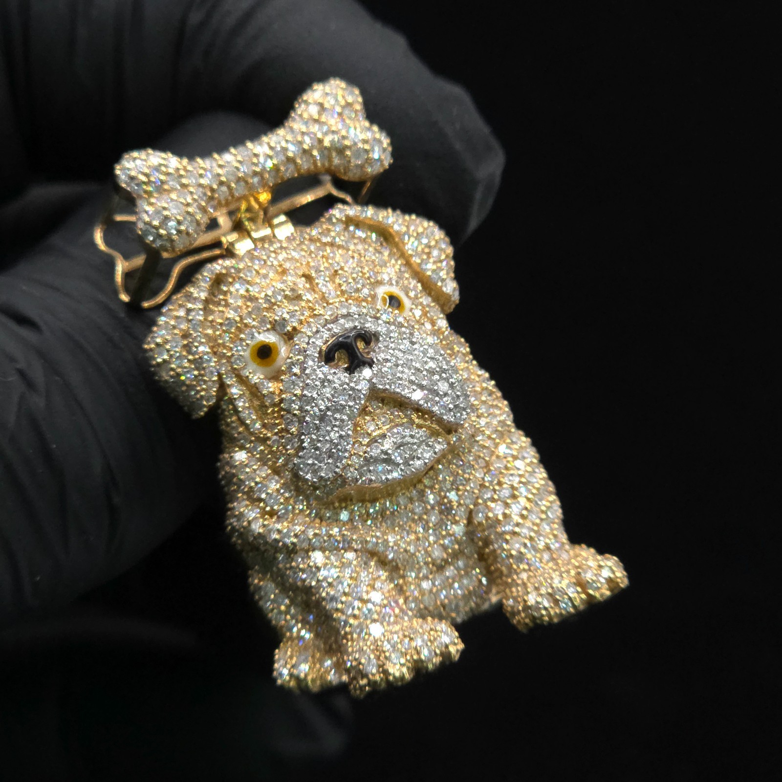 10k Iced-out 3D Bulldog pendant -3.7 CTW - 13.2g 10k Iced-out 3D Bulldog pendant -3.7 CTW - 13.2g