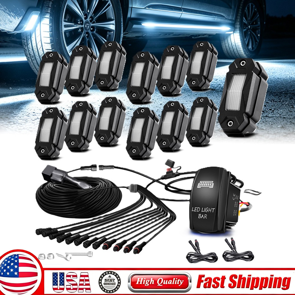 12PCS White LED Rock Lights For Truck Jeep SUV ATV With Harness kits