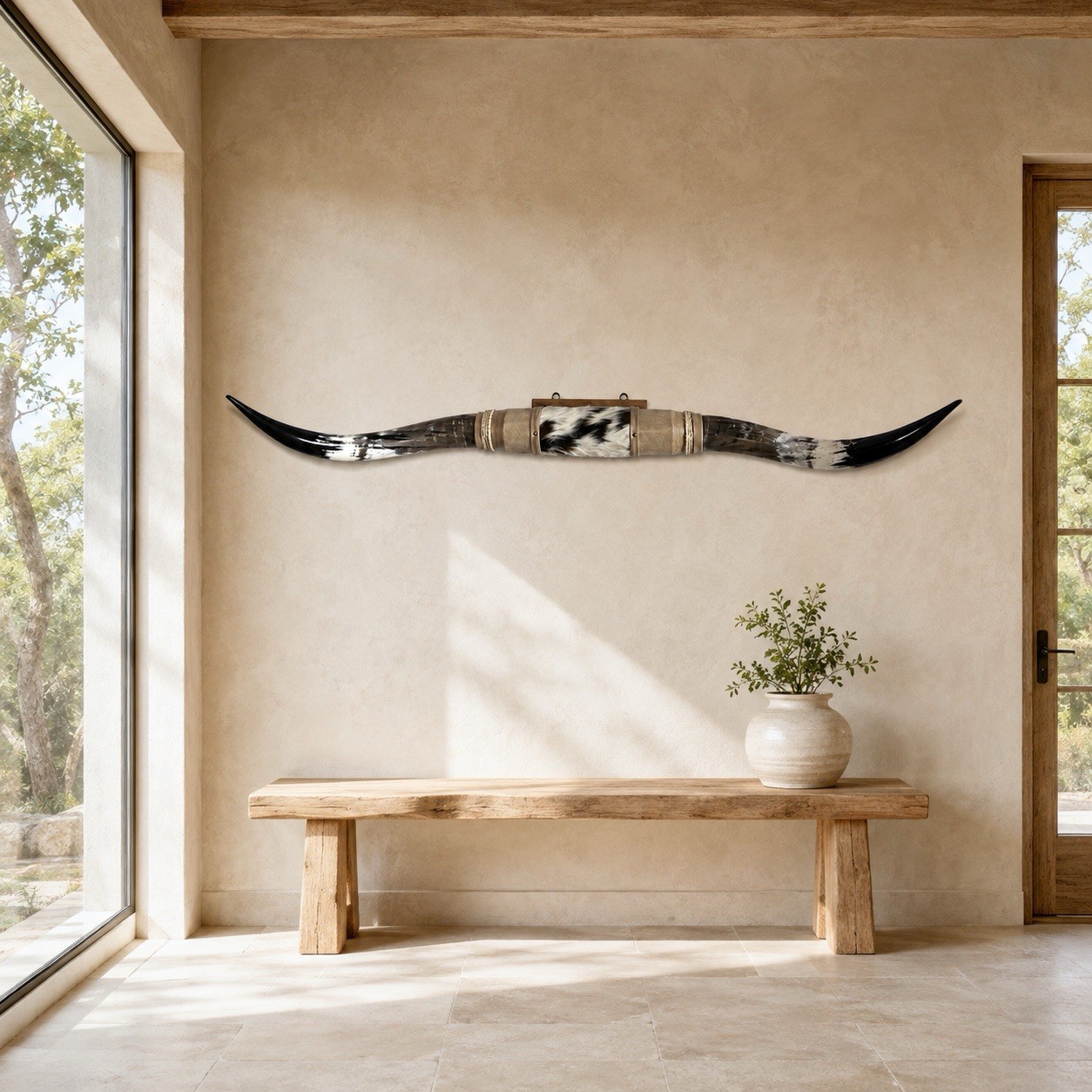 Genuine Mounted Longhorn 63” Wide Rustic Luxury Western Wall Decor