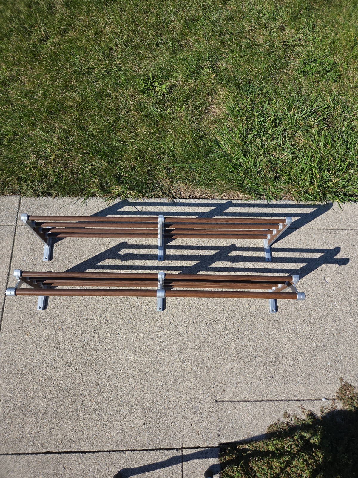 (2) Vtg 1960s MCM Vogel Peterson Metal Shelf Set Coat Hat Rack Industrial Office