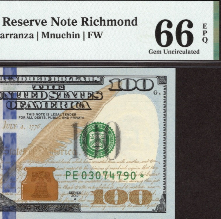 2017A $100 RICHMOND * STAR * ⭐️ FRN. PMG GEM Uncirculated 66 EPQ Banknote. 2017A $100 RICHMOND * STAR * ⭐️ FRN. PMG GEM Uncirculated 66 EPQ Banknote.