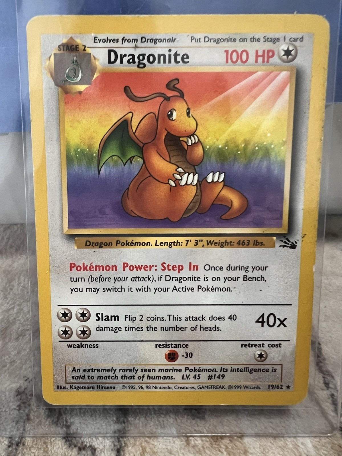 1999 Pokemon Fossil Dragonite 19/62 Unlimited Non-Holo Rare WOTC Vintage LP 1999 Pokemon Fossil Dragonite 19/62 Unlimited Non-Holo Rare WOTC Vintage LP