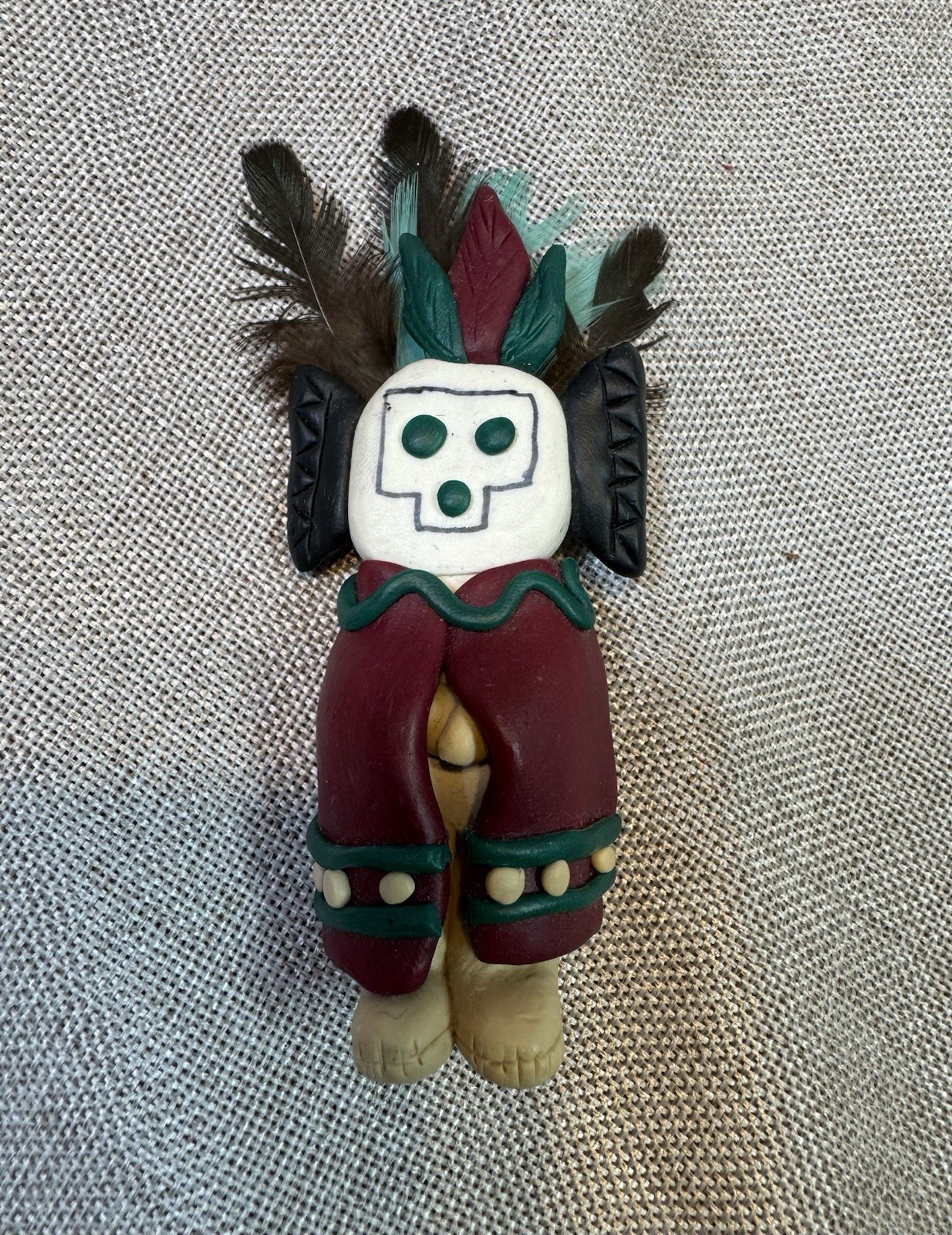 VTG Native American Hopi Kachina  Clay Brooch Pin Handmade One Of A Kind Signed