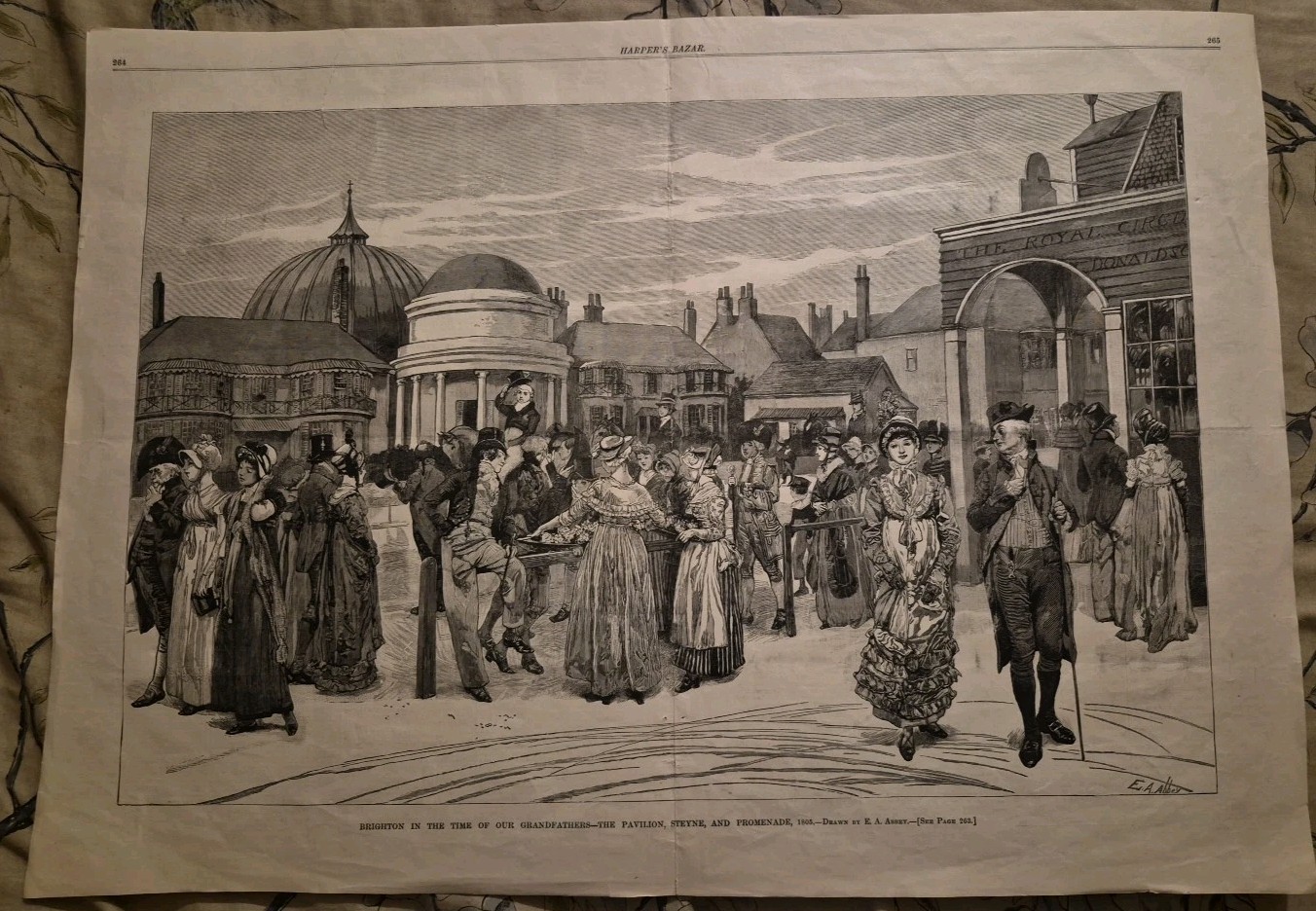 Rare Antique 1883 Harpers Bazar Double Page Woodcut Engraving Large Folio Print