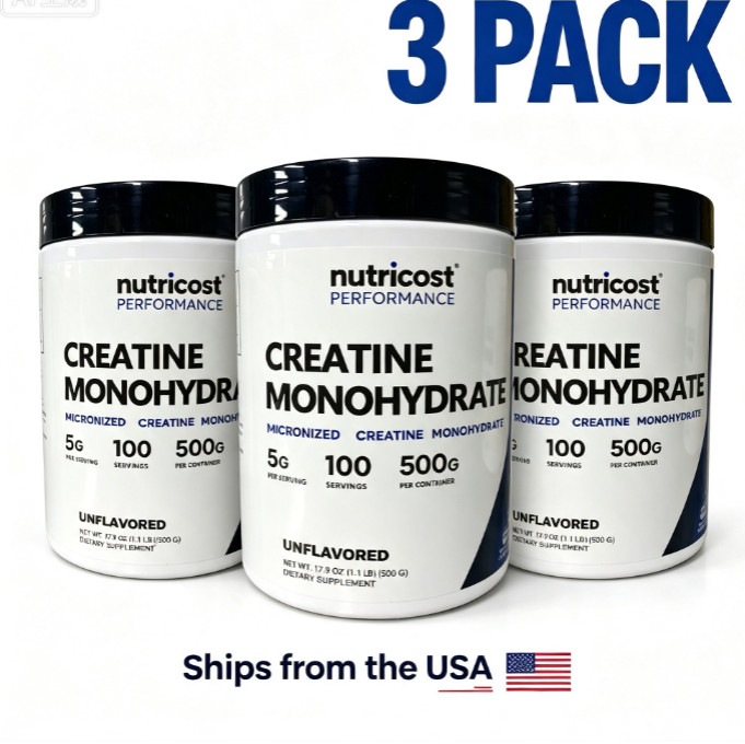 3 bottles Nutricost Pure Creatine Monohydrate 500 Gram Powder Exp 2028
