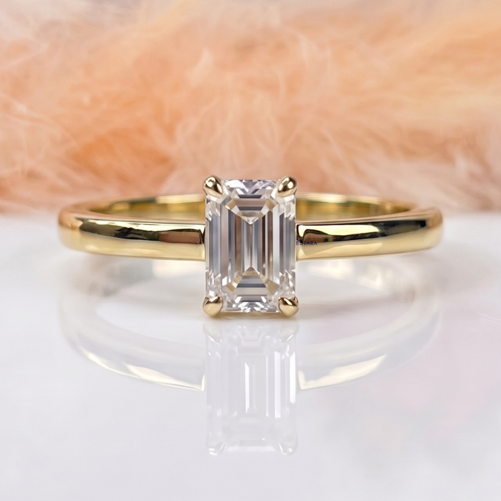 1.00 CT Emerald Cut Lab Created Diamond 18K Gold Solitaire Engagement Ring