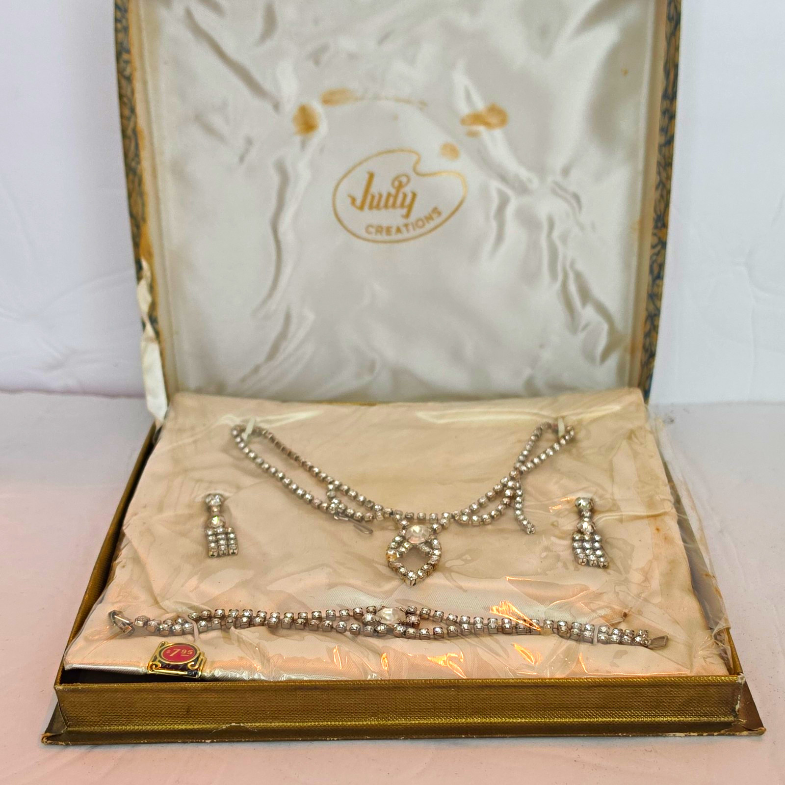 Vintage Judy Creations Rhinestone Jewelry Set Necklace Bracelet Earrings Boxed