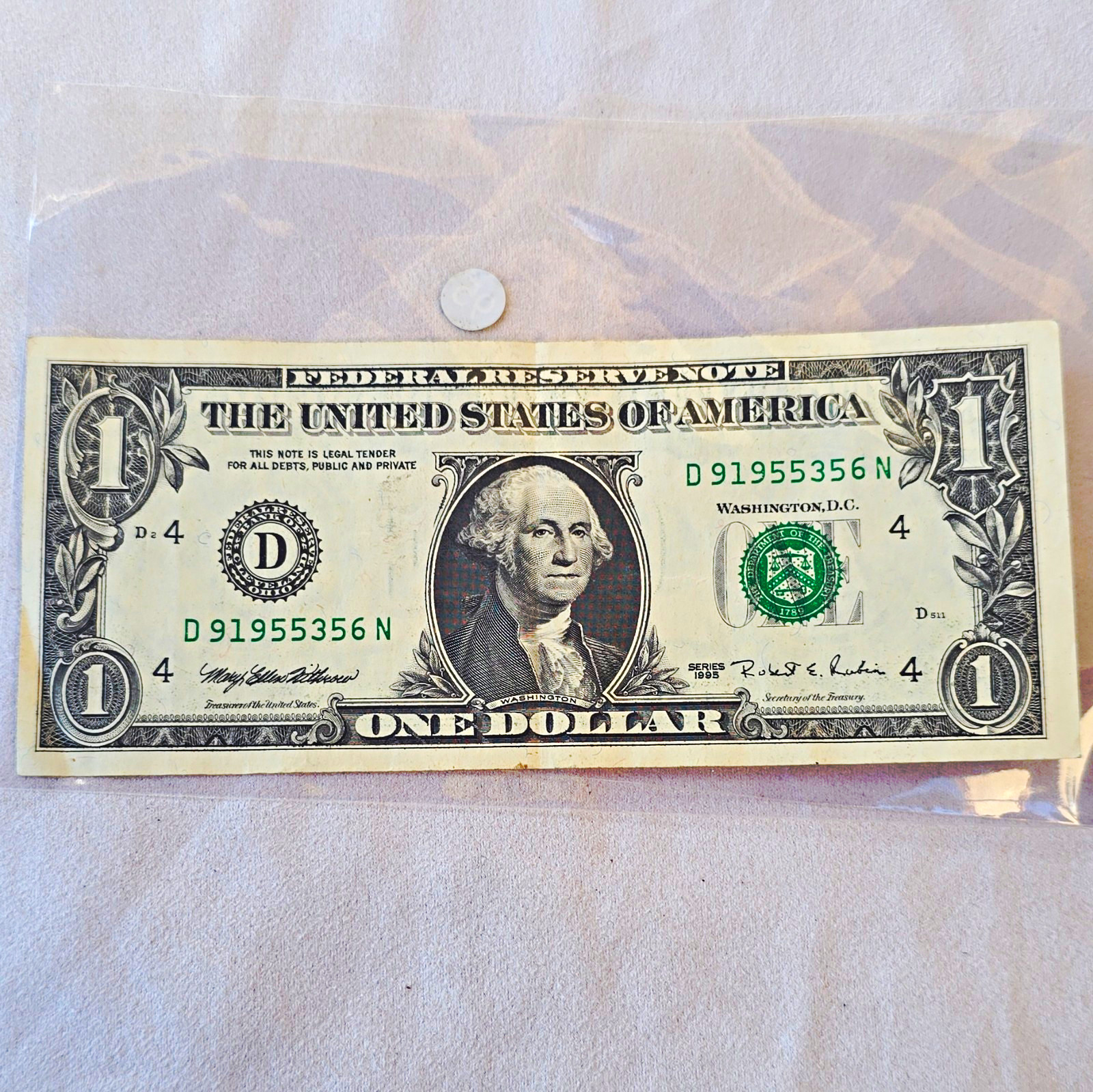 1995 $1 Bill CLEVELAND D DIAGONAL MISCUT ERROR Vintage Federal Reserve Note Rare