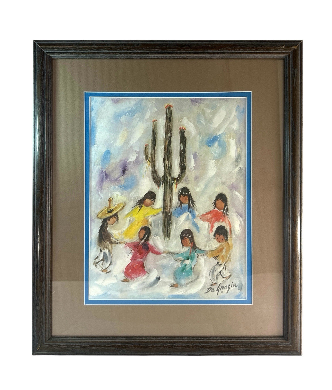 Vintage Ted DeGrazia Saguaro Dancers Framed Art Print Southwestern 18x21