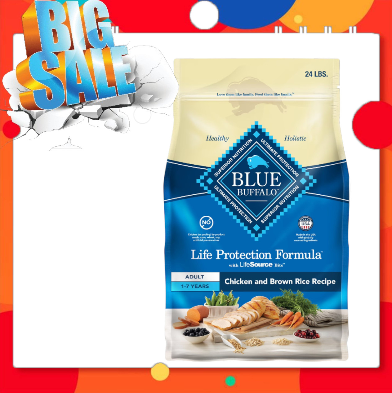 Blue Buffalo Life Protection Formula Chicken & Brown Rice Dog Food, 24-lb Bag