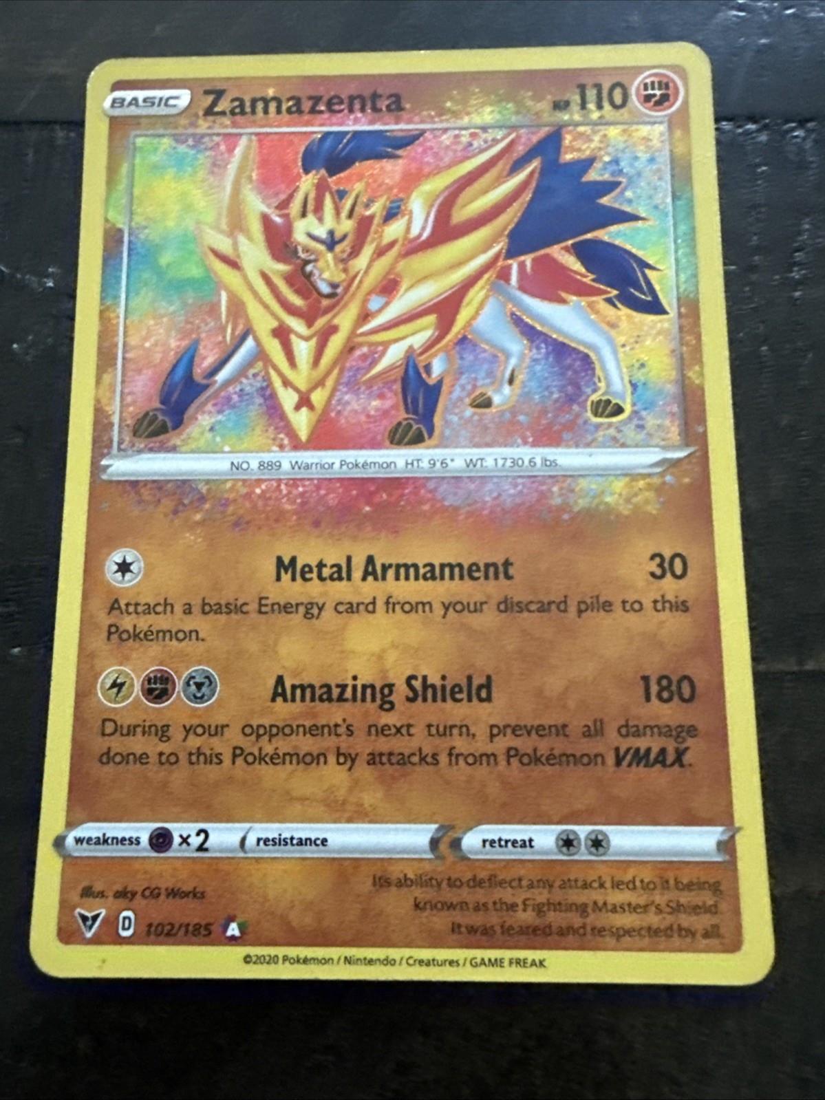 Pokémon TCG Zamazenta Holo Card Vivid Voltage 102/185