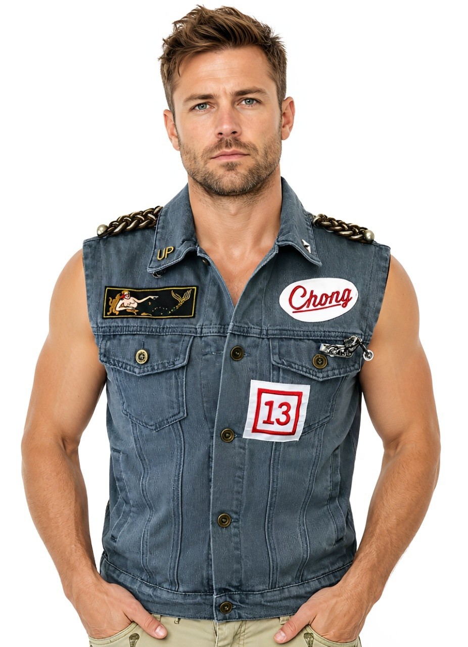 TOMMY CHONG VEST with PINS denim waistcoat cheech Up In Smoke costume