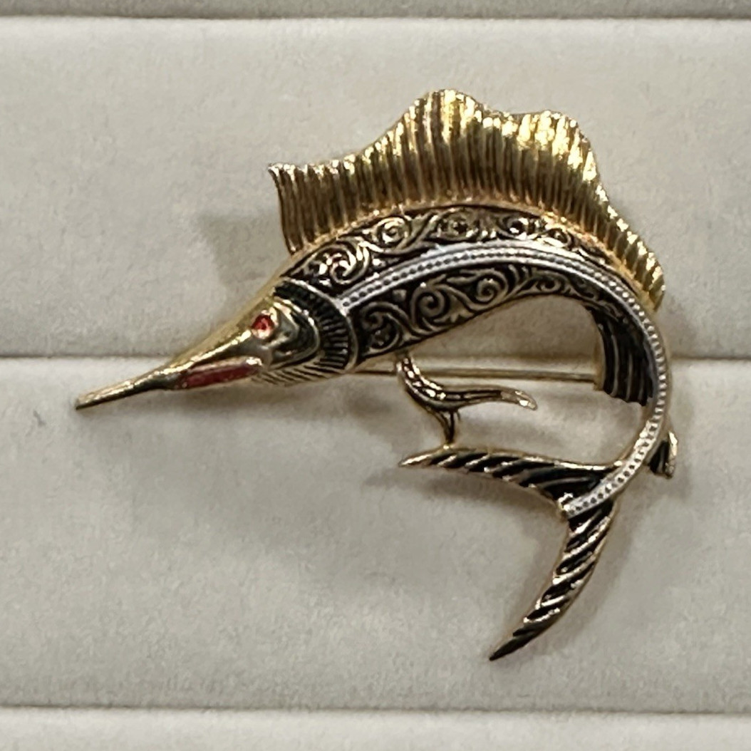 vintage Spanish damascene swordfish brooch vintage Spanish damascene swordfish brooch