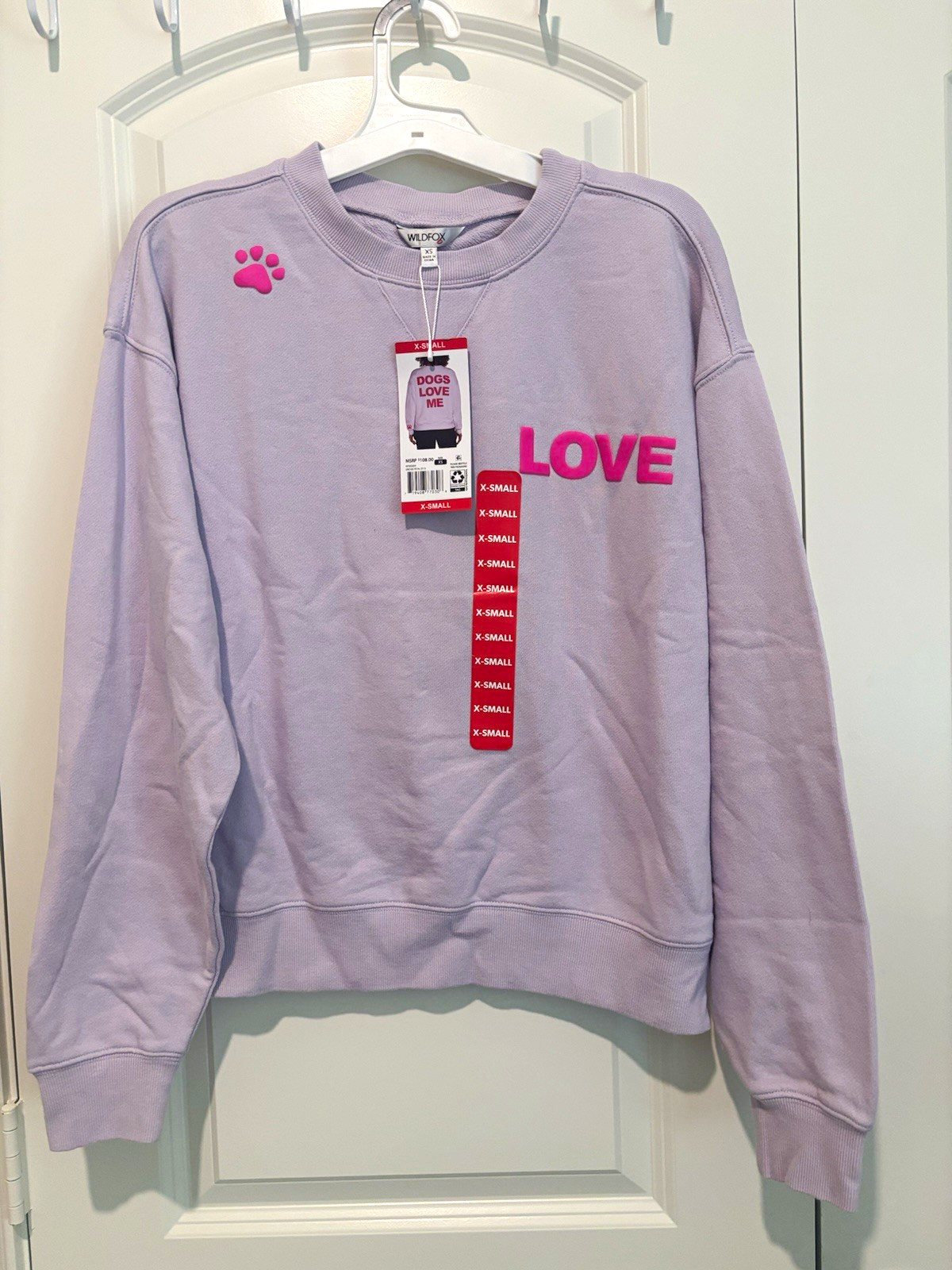 Wildfox Women\'s Crewneck Pullover Sweatshirt Dogs Love Me Purple/Pink XS Wildfox Women\'s Crewneck Pullover Sweatshirt Dogs Love Me Purple/Pink XS