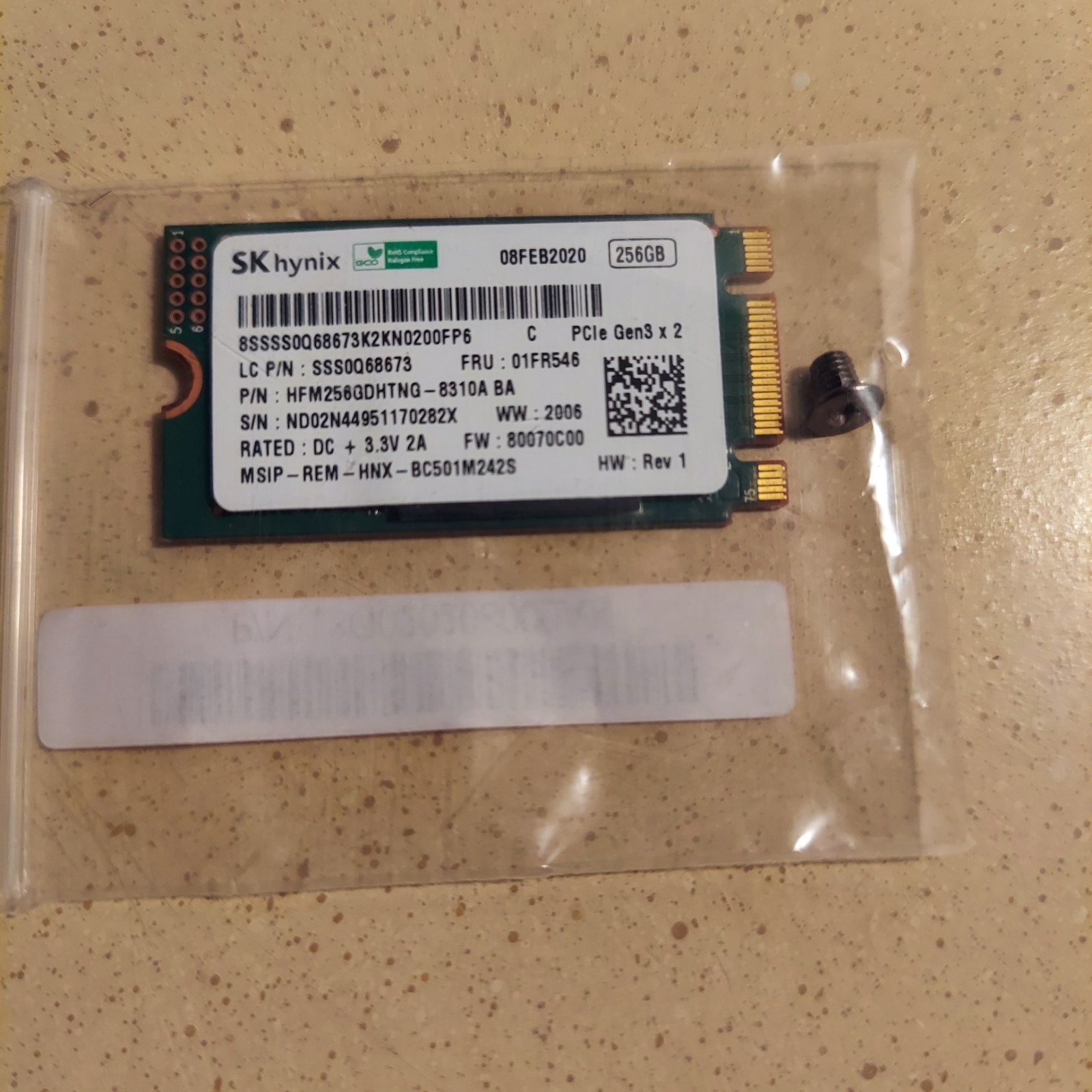 SK Hynix 256GB M.2 NVME SSD PCIe From Lenovo Idea Pad S145-15API(Good Condition)